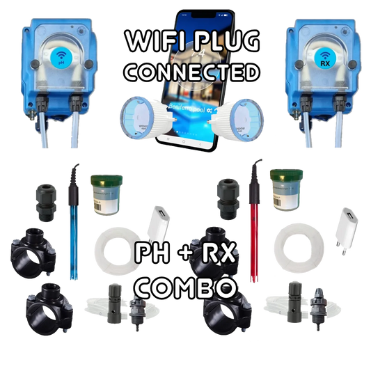 Bombas dosificadoras WiFiPOOL UNO-P pH + RX | kit de instalación completo | piscina hasta 150m³