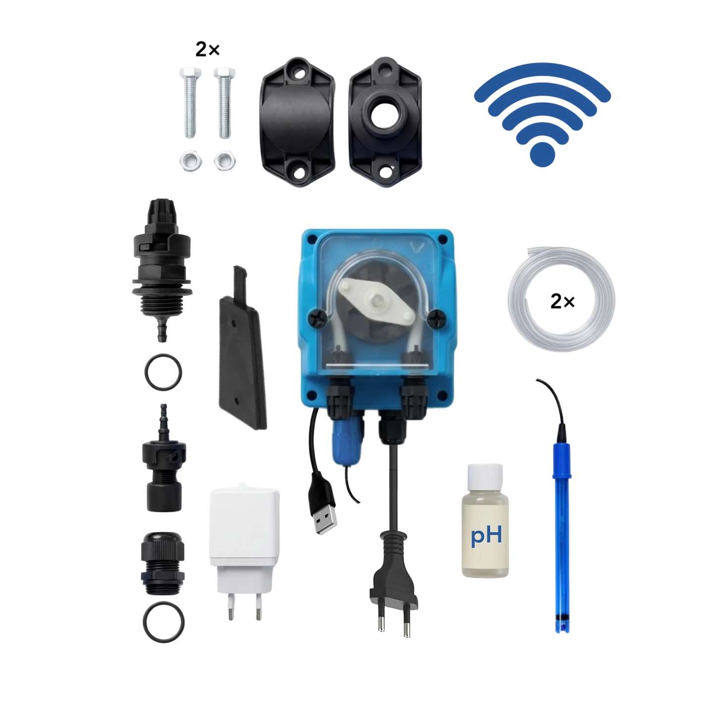 Bombas dosificadoras WiFiPOOL UNO pH + RX | kit de instalación completo | piscina hasta 150m³