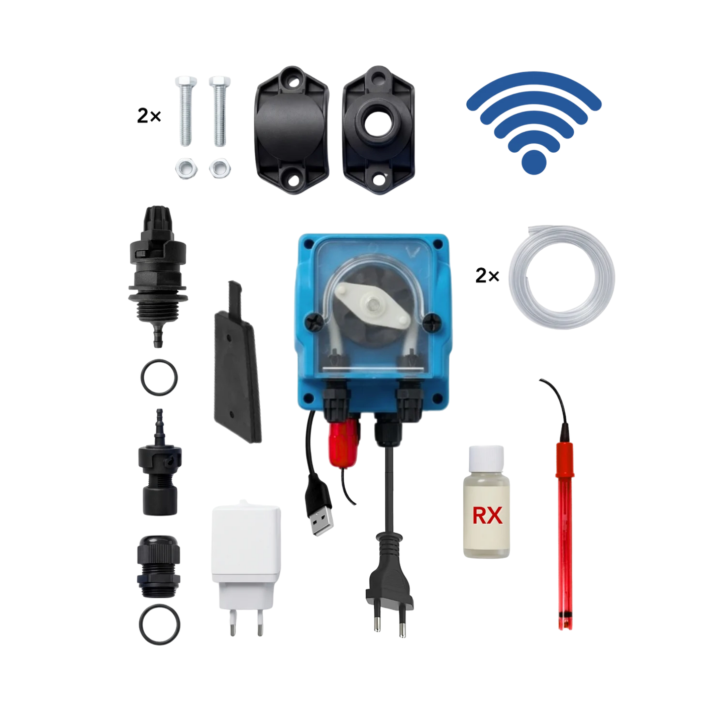 WiFiPOOL UNO RX Pompa dosatrice di cloro - kit di installazione completo - piscina fino a 150 m³