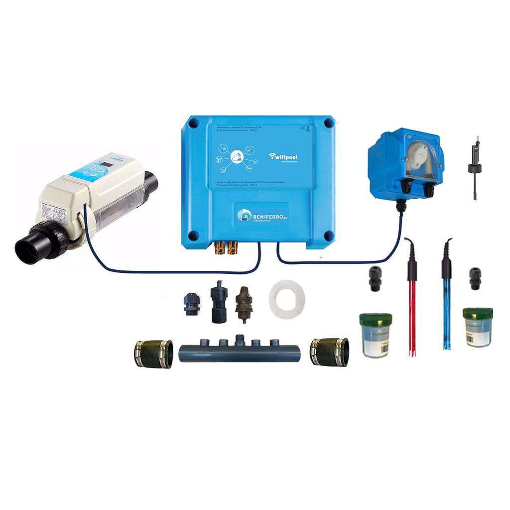 Kit de auto-montagem para eletrólise de sal HS - controlo de pH e RX incluído