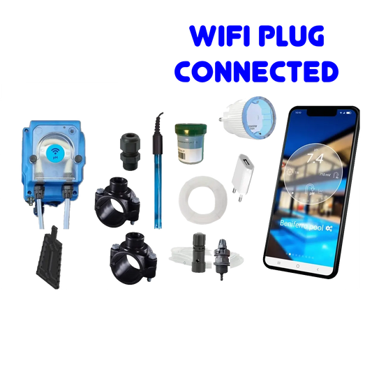 Bomba peristáltica pH de pilotaje por WiFiPOOL ONE - kit completo - piscina hasta 150m³