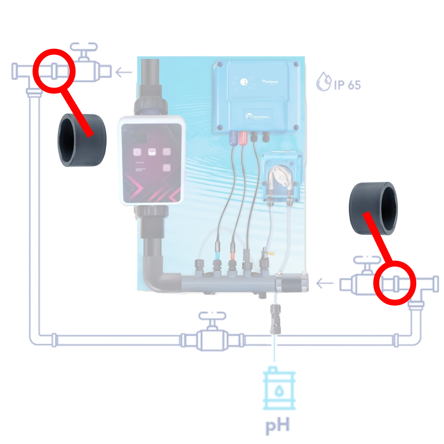 PVC lijmring verloopstuk-50 naar 63 mm voor doseersysteem bypass installatie