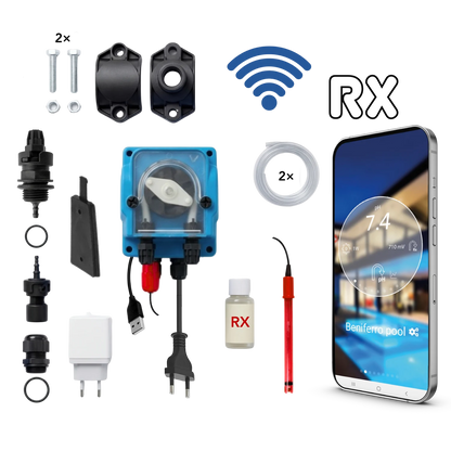 WiFiPOOL UNO RX Pompa dosatrice di cloro - kit di installazione completo - piscina fino a 150 m³