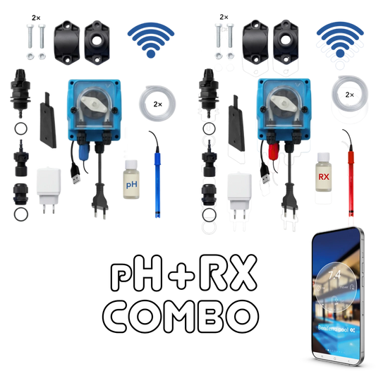 Bombas dosificadoras WiFiPOOL UNO pH + RX | kit de instalación completo | piscina hasta 150m³