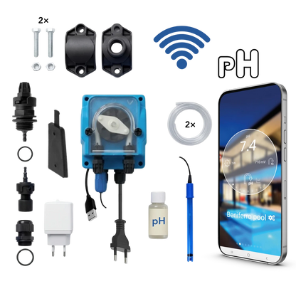 Bomba peristáltica pH de pilotaje por WiFiPOOL UNO - kit completo - piscina hasta 150m³