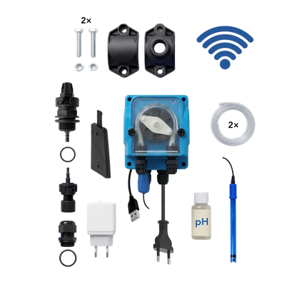 Bombas dosificadoras WiFiPOOL UNO pH + RX | kit de instalación completo | piscina hasta 150m³