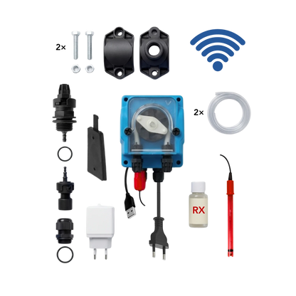 WiFiPOOL UNO RX Pompa dosatrice di cloro - kit di installazione completo - piscina fino a 150 m³