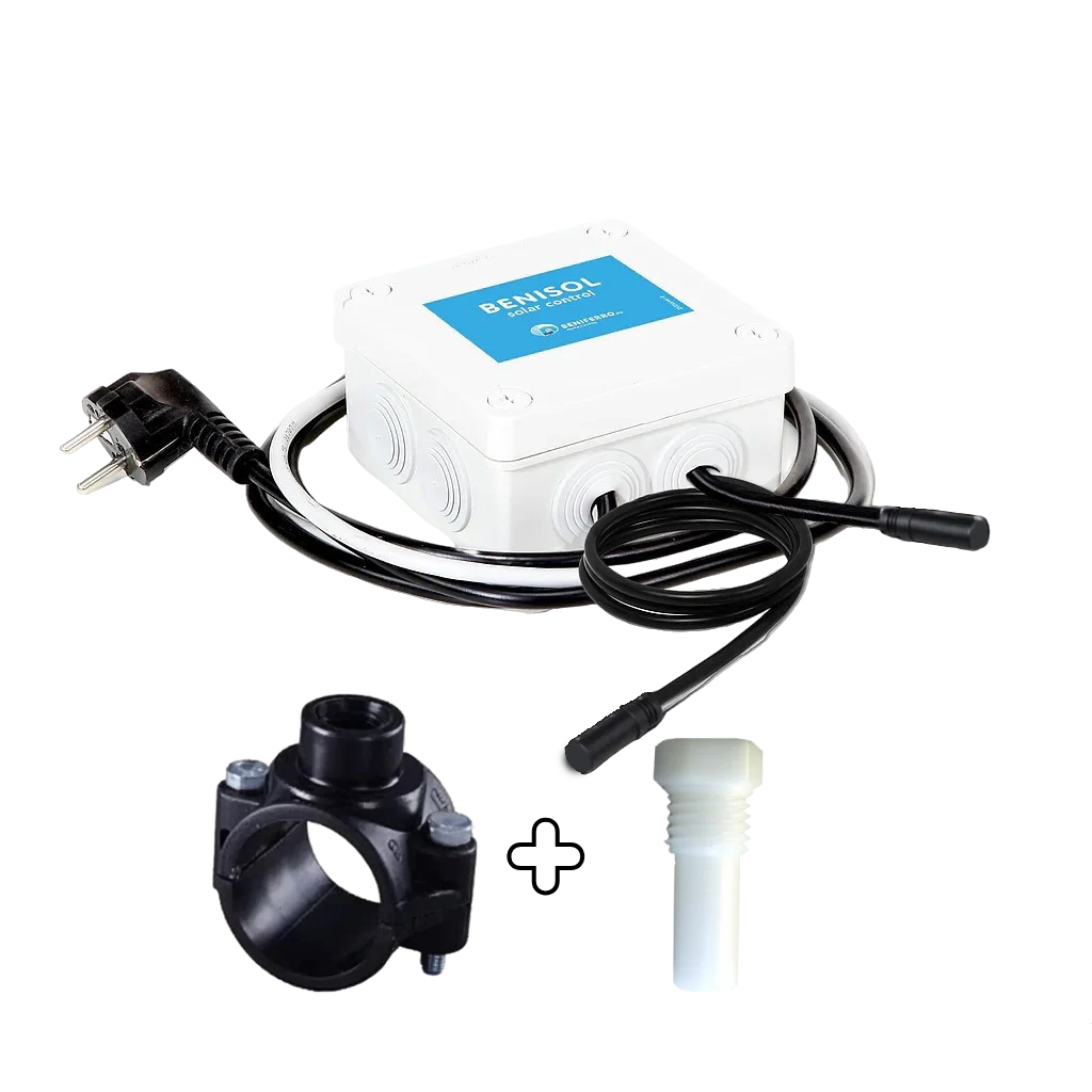 Controlador de temperatura Benisol Plug&Play - 2 sensores, 1 carcasa para sensor de temperatura y collarin de toma