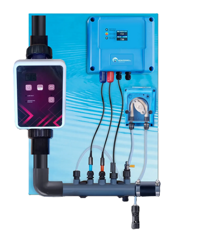 Electrólisis salina SR premontado con control de pH, RX  - piscinas de hasta 150 m³ - Wi-Fi | Pantalla - Control de caudal/nivel opcional