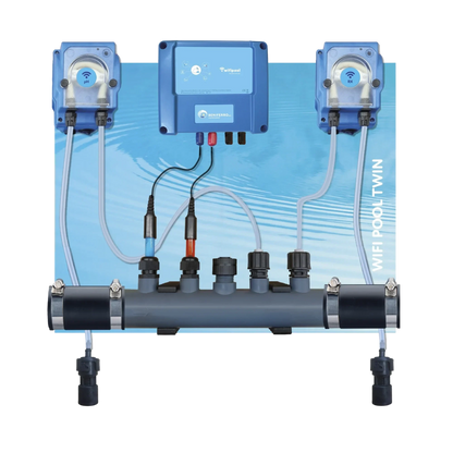 Dosatore liquido per la regolazione del pH e del cloro liquido - premontato su piastra  per piscine da 10 a 150 m³
