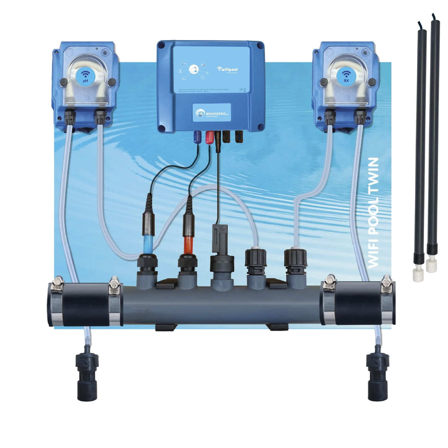 Dosatore liquido per la regolazione del pH e del cloro liquido - premontato su piastra  per piscine da 10 a 150 m³