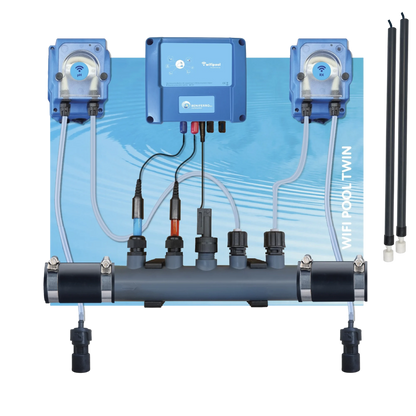 Dosatore liquido per la regolazione del pH e del cloro liquido - premontato su piastra  per piscine da 10 a 150 m³