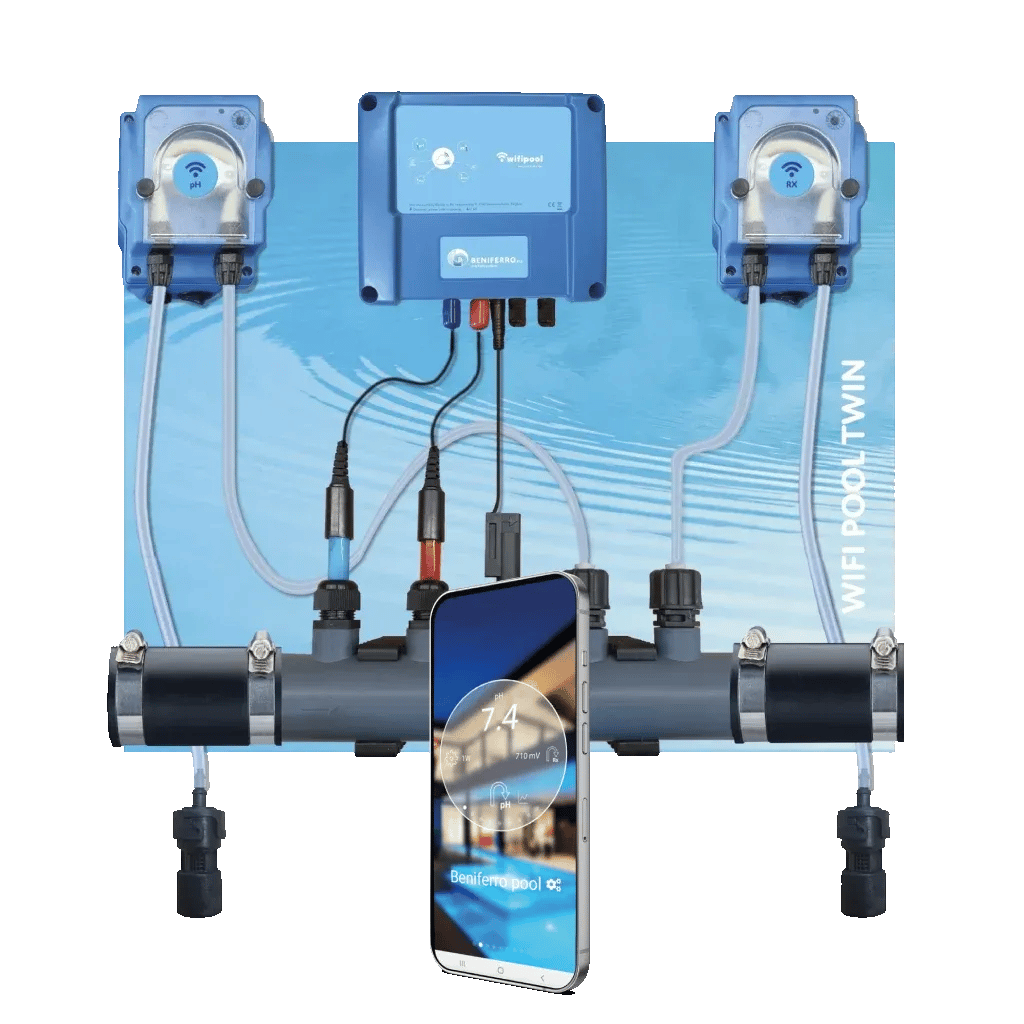Dosatore liquido per la regolazione del pH e del cloro liquido - premontato su piastra  per piscine da 10 a 150 m³