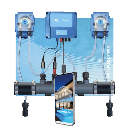Dosatore liquido per la regolazione del pH e del cloro liquido - premontato su piastra  per piscine da 10 a 150 m³