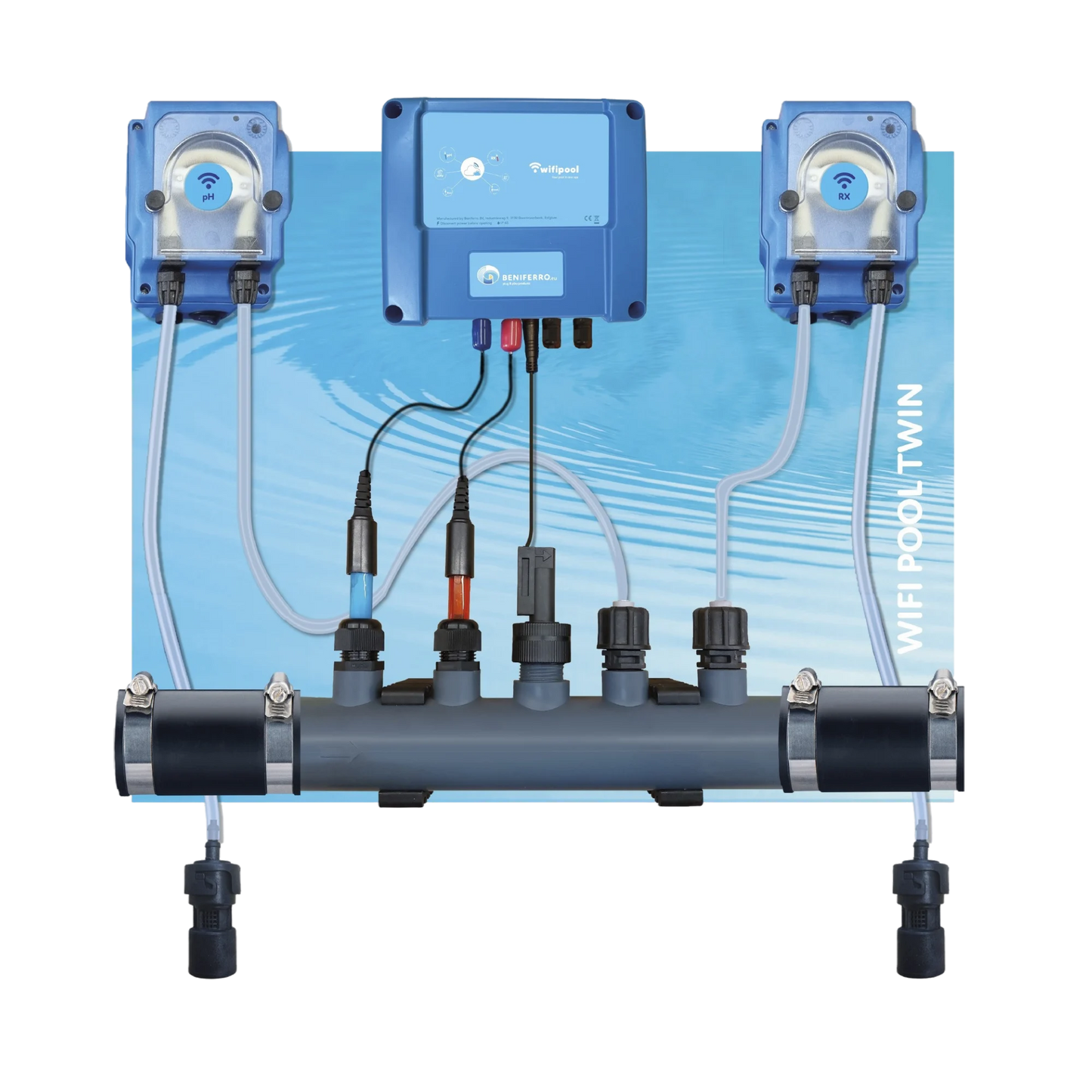 Dosatore liquido per la regolazione del pH e del cloro liquido - premontato su piastra  per piscine da 10 a 150 m³