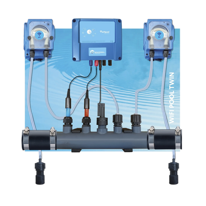 Dosatore liquido per la regolazione del pH e del cloro liquido - premontato su piastra  per piscine da 10 a 150 m³