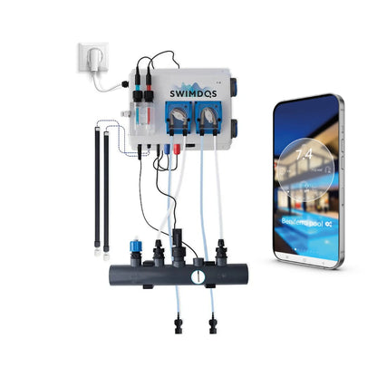 SwimDos WiFiPOOL PRO - interruptores caudal y nivel - sonda temperatura - 2x 220V salidas - piscina hasta 150m³
