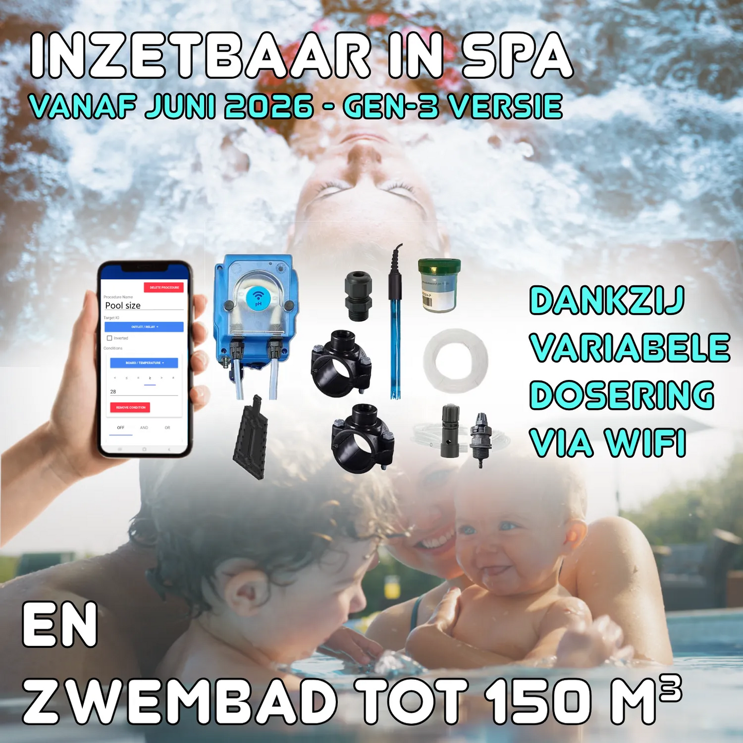 Bomba peristáltica pH de pilotaje por WiFiPOOL ONE - kit completo - piscina hasta 150m³